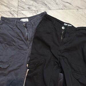 TWO pairs of Zara cargo pants in black and grey, both size 0 price is for both